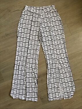 Clara Sun Woo Black & White Geometric Wide-Leg Pants